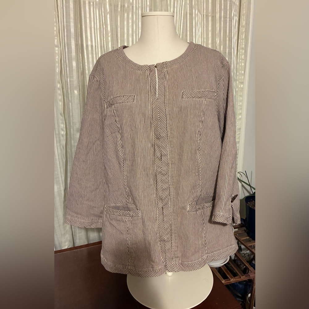Live a Little Brown and Cream Striped Lightweight Jacket - Picture 2 of 10